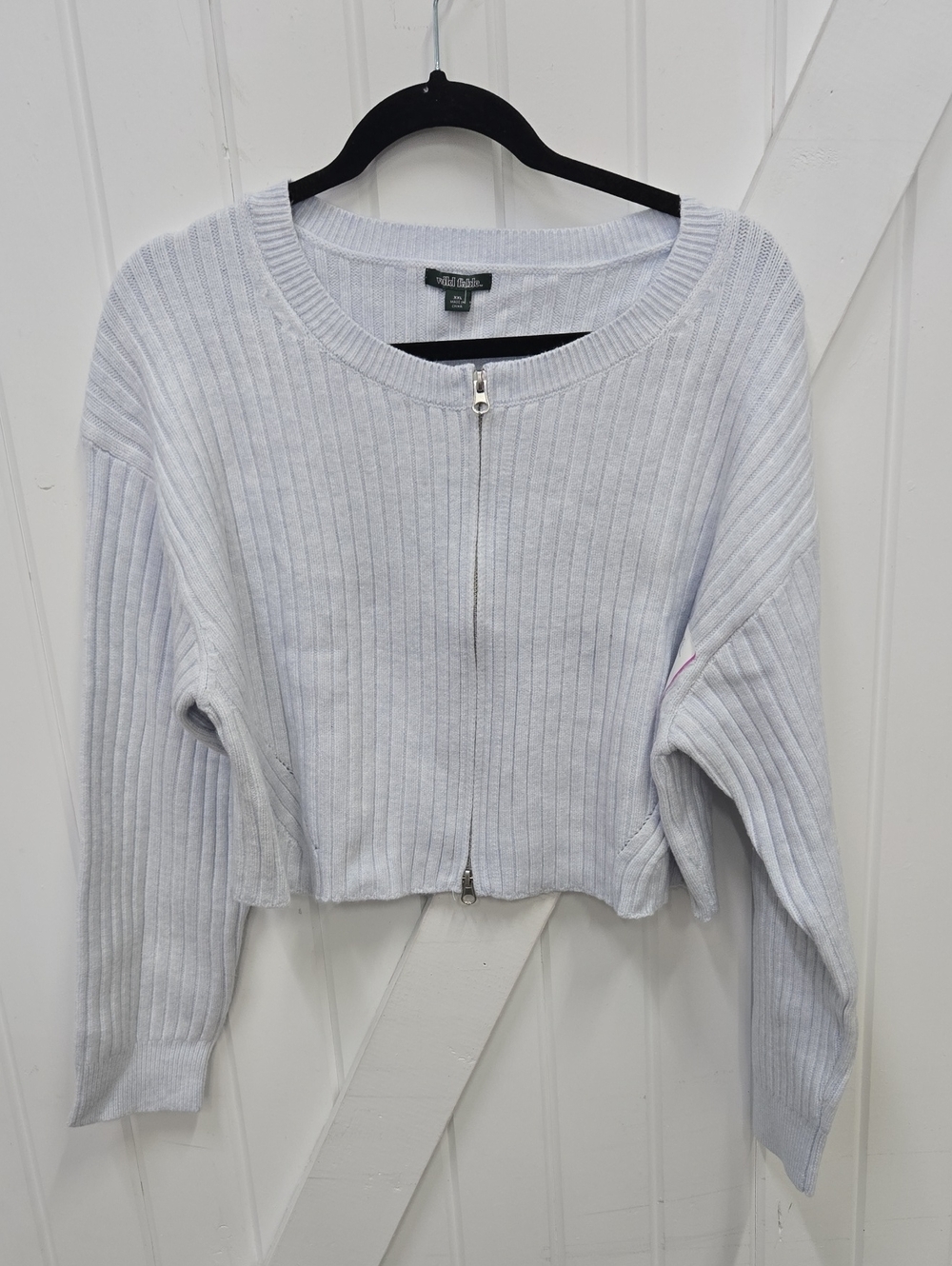 Wild Fable Light Blue Ribbed Zip-Front Cropped Sweater